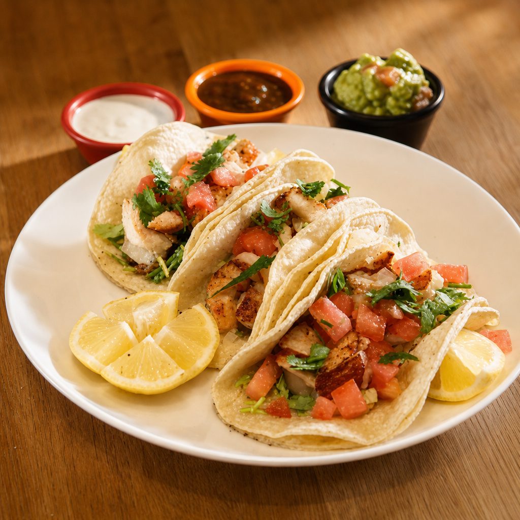 3 Salmon Tacos.
